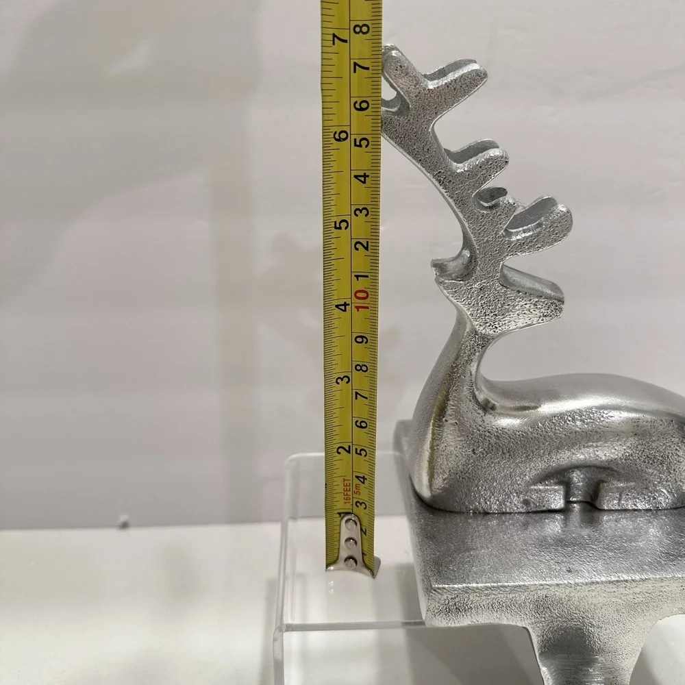 Crate Barrel Reindeer Brushed Matte Silver Stocking Hanger Holder Hooks SET of 2